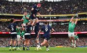 16 March 2024; Dan Sheehan of Ireland catches the ball on the back of a line-out which resulted in Ireland's first try during the Guinness Six Nations Rugby Championship match between Ireland and Scotland at the Aviva Stadium in Dublin. Photo by Harry Murphy/Sportsfile