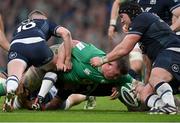 16 March 2024; Tadhg Furlong of Ireland dives over to score his side's second try which was subsequently disallowed, due to a knock on after a TMO review, during the Guinness Six Nations Rugby Championship match between Ireland and Scotland at the Aviva Stadium in Dublin. Photo by Sam Barnes/Sportsfile