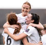 16 March 2024; Shauna Brennan of Athlone Town, centre, celebrates with team-mates Kate Slevin, left, and Chloe Singleton during the SSE Airtricity Women's Premier Division match between Bohemians and Athlone Town at Dalymount Park in Dublin. Photo by Jussi Eskola/Sportsfile