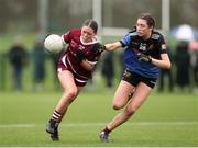 16 March 2024; Heather Bolton Lee of FCJ Bunclody in action against Shonagh Brennan of Loreto College Cavan during the 2024 Lidl All-Ireland Junior Post-Primary Schools Junior A Championship final between FCJ Secondary School, Bunclody, Wexford and Loreto College, Cavan, at the GAA National Games Development Centre, Abbotstown in Dublin. Photo by Michael P Ryan/Sportsfile