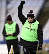 16 March 2024; Omagh CBS manager Diarmuid McNulty celebrates a late score for his side during the Masita GAA Football Post Primary Schools Hogan Cup final match between Mercy Mounthawk of Kerry and Omagh CBS of Tyrone at Croke Park in Dublin. Photo by Piaras Ó Mídheach/Sportsfile