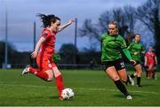16 March 2024; Roma McLaughlin of Shelbourne in action against Ciara Maher of Peamount United during the SSE Airtricity Women's Premier Division match between Peamount United and Shelbourne at PRL Park in Greenogue, Dublin. Photo by Ben McShane/Sportsfile