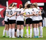 16 March 2024; Athlone Town players huddle before the SSE Airtricity Women's Premier Division match between Bohemians and Athlone Town at Dalymount Park in Dublin. Photo by Jussi Eskola/Sportsfile