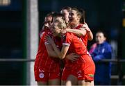 16 March 2024; Shelbourne players celebrate after their second goal, scored by Kerri Letmon, centre, during the SSE Airtricity Women's Premier Division match between Peamount United and Shelbourne at PRL Park in Greenogue, Dublin. Photo by Ben McShane/Sportsfile