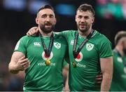 16 March 2024; Jack Conan of Ireland, left, and Caelan Doris celebrate after the Guinness Six Nations Rugby Championship match between Ireland and Scotland at the Aviva Stadium in Dublin. Photo by Sam Barnes/Sportsfile
