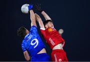 16 March 2024; Joe Oguz of Tyrone in action against Darren Hughes of Monaghan during the Allianz Football League Division 1 match between Tyrone and Monaghan at O'Neills Healy Park in Omagh, Tyrone.  Photo by Ramsey Cardy/Sportsfile