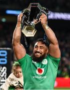 16 March 2024; Bundee Aki of Ireland after the Guinness Six Nations Rugby Championship match between Ireland and Scotland at the Aviva Stadium in Dublin. Photo by Harry Murphy/Sportsfile