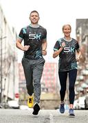 19 March 2024; Ambassadors Dean Rock and Catherina McKiernan in attendance at the announcement of A&L Goodbody’s title sponsorship of Athletics Ireland’s ALG5K Corporate Team Challenge, formerly GT5K, in Dublin City Centre on September 10th, 2024. Photo by Sam Barnes/Sportsfile