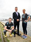 19 March 2024; In attendance at the announcement of A&L Goodbody’s title sponsorship of Athletics Ireland’s ALG5K Corporate Team Challenge, formerly GT5K, are, from left, Ambassadors Dean Rock, ALG Partner David Widger and Ambassador Catherina McKiernan in Dublin City Centre on September 10th, 2024. Photo by Sam Barnes/Sportsfile