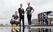 19 March 2024; In attendance at the announcement of A&L Goodbody’s title sponsorship of Athletics Ireland’s ALG5K Corporate Team Challenge, formerly GT5K, are, from left, Ambassador Dean Rock, ALG Partner David Widger, and Ambassador Catherina McKiernan, in Dublin City Centre on September 10th, 2024. Photo by Sam Barnes/Sportsfile