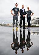 19 March 2024; In attendance at the announcement of A&L Goodbody’s title sponsorship of Athletics Ireland’s ALG5K Corporate Team Challenge, formerly GT5K, are, from left, Ambassador Dean Rock, ALG Partner David Widger, and Ambassador Catherina McKiernan, in Dublin City Centre on September 10th, 2024. Photo by Sam Barnes/Sportsfile