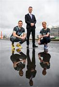 19 March 2024; In attendance at the announcement of A&L Goodbody’s title sponsorship of Athletics Ireland’s ALG5K Corporate Team Challenge, formerly GT5K, are, from left, Ambassador Dean Rock, ALG Partner David Widger, and Ambassador Catherina McKiernan, in Dublin City Centre on September 10th, 2024. Photo by Sam Barnes/Sportsfile