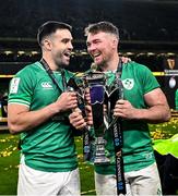 16 March 2024; Conor Murray of Ireland, left, and Ireland captain Peter O'Mahony after the Guinness Six Nations Rugby Championship match between Ireland and Scotland at the Aviva Stadium in Dublin. Photo by Harry Murphy/Sportsfile