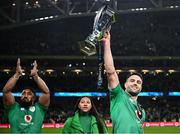 16 March 2024; Conor Murray of Ireland, right, after the Guinness Six Nations Rugby Championship match between Ireland and Scotland at the Aviva Stadium in Dublin. Photo by Harry Murphy/Sportsfile
