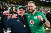 16 March 2024; Andrew Porter of Ireland celebrates with his father Ernie Porter during the Guinness Six Nations Rugby Championship match between Ireland and Scotland at the Aviva Stadium in Dublin. Photo by Sam Barnes/Sportsfile