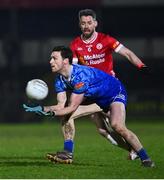 16 March 2024; Killian Lavelle of Monaghan in action against Matthew Donnelly of Tyrone during the Allianz Football League Division 1 match between Tyrone and Monaghan at O'Neills Healy Park in Omagh, Tyrone.  Photo by Ramsey Cardy/Sportsfile