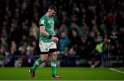 16 March 2024; Ireland captain Peter O'Mahony leaves the pitch upon being substituted during the Guinness Six Nations Rugby Championship match between Ireland and Scotland at the Aviva Stadium in Dublin. Photo by Brendan Moran/Sportsfile