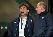 16 March 2024; Outgoing IRFU performance director David Nucifora, left, and incoming IRFU performance director David Humphreys during the Guinness Six Nations Rugby Championship match between Ireland and Scotland at the Aviva Stadium in Dublin. Photo by Brendan Moran/Sportsfile