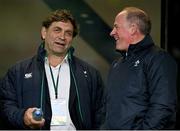 16 March 2024; Outgoing IRFU performance director David Nucifora, left, and incoming IRFU performance director David Humphreys during the Guinness Six Nations Rugby Championship match between Ireland and Scotland at the Aviva Stadium in Dublin. Photo by Brendan Moran/Sportsfile