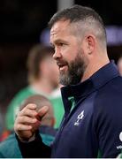 16 March 2024; Ireland head coach Andy Farrell after the Guinness Six Nations Rugby Championship match between Ireland and Scotland at the Aviva Stadium in Dublin. Photo by Brendan Moran/Sportsfile