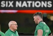 16 March 2024; Ireland team masseur Willie Bennett, left, and Peter O’Mahony after the Guinness Six Nations Rugby Championship match between Ireland and Scotland at the Aviva Stadium in Dublin. Photo by Brendan Moran/Sportsfile