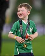 16 March 2024; Theo O'Mahony, son of Ireland captain Peter O'Mahony, after the Guinness Six Nations Rugby Championship match between Ireland and Scotland at the Aviva Stadium in Dublin. Photo by Brendan Moran/Sportsfile