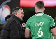 16 March 2024; Ireland captain Peter O'Mahony with his father John after the Guinness Six Nations Rugby Championship match between Ireland and Scotland at the Aviva Stadium in Dublin. Photo by Brendan Moran/Sportsfile