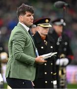16 March 2024; Former Ireland player and MC Donncha O'Callaghan before the Guinness Six Nations Rugby Championship match between Ireland and Scotland at the Aviva Stadium in Dublin. Photo by Brendan Moran/Sportsfile