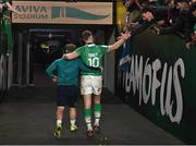 16 March 2024; Craig Casey and Jack Crowley of Ireland after their side's victory in the Guinness Six Nations Rugby Championship match between Ireland and Scotland at the Aviva Stadium in Dublin. Photo by Harry Murphy/Sportsfile