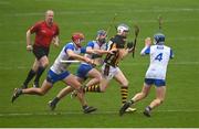 16 March 2024; TJ Reid of Kilkenny in action against Waterford players, from left, Calum Lyons, Patrick Curran and Kieran Bennett during the Allianz Hurling League Division 1 Group A match between Waterford and Kilkenny at Walsh Park in Waterford. Photo by Seb Daly/Sportsfile