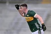 17 March 2024; Seán O'Shea of Kerry reacts after his goal was disallowed as it was overruled by the officials decision to give a penalty during the Allianz Football League Division 1 match between Roscommon and Kerry at Dr Hyde Park in Roscommon. Photo by Ben McShane/Sportsfile