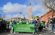 17 March 2024; Team Ireland athletes are pictured as Team Ireland and PTSB take part in the St. Patrick’s Day Parade on the streets of Dublin as part of the celebrations of 100 years of Team Ireland competing at the Olympic Games. Photo by Tyler Miller/Sportsfile
