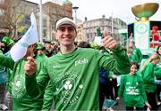 17 March 2024; Team Ireland athlete Aidan Walsh is pictured as Team Ireland and PTSB take part in the St. Patrick’s Day Parade on the streets of Dublin as part of the celebrations of 100 years of Team Ireland competing at the Olympic Games. Photo by Tyler Miller/Sportsfile