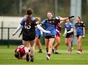 16 March 2024; Loreto College Cavan players Brianna Quaile, right, and Niamh Boyle Drought celebrate at the final whistle during the 2024 Lidl All-Ireland Junior Post-Primary Schools Junior A Championship final between FCJ Secondary School, Bunclody, Wexford and Loreto College, Cavan, at the GAA National Games Development Centre, Abbotstown in Dublin. Photo by Michael P Ryan/Sportsfile