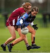 16 March 2024; Katie McGahern of Loreto College Cavan in action against Maura Doyle of FCJ Bunclody during the 2024 Lidl All-Ireland Junior Post-Primary Schools Junior A Championship final between FCJ Secondary School, Bunclody, Wexford and Loreto College, Cavan, at the GAA National Games Development Centre, Abbotstown in Dublin. Photo by Michael P Ryan/Sportsfile