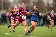 16 March 2024; Orla O'Rourke of FCJ Bunclody in action against Molly Smith of Loreto College Cavan during the 2024 Lidl All-Ireland Junior Post-Primary Schools Junior A Championship final between FCJ Secondary School, Bunclody, Wexford and Loreto College, Cavan, at the GAA National Games Development Centre, Abbotstown in Dublin. Photo by Michael P Ryan/Sportsfile *** NO REPRODUCTION FEE ***