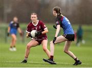 16 March 2024; Maura Doyle of FCJ Bunclody in action against Mia Sharkey of Loreto College Cavan during the 2024 Lidl All-Ireland Junior Post-Primary Schools Junior A Championship final between FCJ Secondary School, Bunclody, Wexford and Loreto College, Cavan, at the GAA National Games Development Centre, Abbotstown in Dublin. Photo by Michael P Ryan/Sportsfile