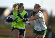 17 March 2024; Kerry goalkeeper Ciara Butler in action against Meadhbh Byrne of Meath during the Lidl LGFA National League Division 1 Round 6 match between Meath and Kerry at Donaghmore Ashbourne GAA Club in Ashbourne, Meath. Photo by Brendan Moran/Sportsfile