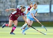 17 March 2024; Sydney McErlean of UCD LHC in action against Mia Jennings of Loreto HC during the Jacqui Potter Cup final match between UCD LHC and Loreto HC at Three Rock Rovers Hockey Club in Rathfarnham, Dublin. Photo by Tyler Miller/Sportsfile