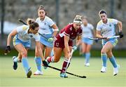 17 March 2024; Caoimhe Perdue of Loreto HC in action against KJ Marshall of UCD LHC during the Jacqui Potter Cup final match between UCD LHC and Loreto HC at Three Rock Rovers Hockey Club in Rathfarnham, Dublin. Photo by Tyler Miller/Sportsfile