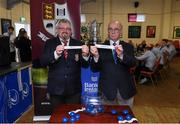 17 March 2024; Pat Byrne Presedent of Tullow RFC draws Gorey RFC and Pat Carolan from Leinster Rugby draws Kilkenny RFC during the Bank of Ireland Provincial Towns Cup Third Round Draw at Tullow RFC in Carlow. Photo by Matt Browne/Sportsfile