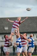 17 March 2024; Joe Waters of Tullow RFC takes the ball in the lineout against Athy RFC during the Bank of Ireland Provincial Towns Cup Second Round match between Tullow RFC and Athy RFC at Tullow RFC in Carlow. Photo by Matt Browne/Sportsfile