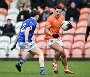 16 March 2024; Stefan Campbell of Armagh in action against Cian Reilly of Cavan during the Allianz Football League Division 2 match between Armagh and Cavan at BOX-IT Athletic Grounds in Armagh.