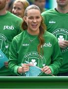 17 March 2024; Team Ireland athlete Ellen Walshe is pictured as Team Ireland and PTSB take part in the St. Patrick’s Day Parade on the streets of Dublin as part of the celebrations of 100 years of Team Ireland competing at the Olympic Games.. Photo by Tyler Miller/Sportsfile