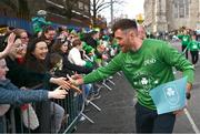 17 March 2024; Team Ireland athlete Shane O'Donoghue is pictured as Team Ireland and PTSB take part in the St. Patrick’s Day Parade on the streets of Dublin as part of the celebrations of 100 years of Team Ireland competing at the Olympic Games.. Photo by Tyler Miller/Sportsfile