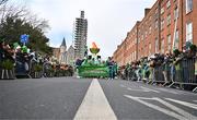 17 March 2024; The Team Ireland float as Team Ireland and PTSB take part in the St. Patrick’s Day Parade on the streets of Dublin as part of the celebrations of 100 years of Team Ireland competing at the Olympic Games.. Photo by Tyler Miller/Sportsfile