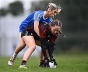 18 March 2024; Lucy Henry of St Attracta's Community School in action against Danielle Ryan of Ursuline Secondary School during the 2024 Lidl LGFA All-Ireland Post-Primary Schools Senior B Championship final match between St Attracta’s Community School of Tubbercurry, Sligo, and Ursuline Secondary School of Thurles, Tipperary, at St Aidan’s GAA club in Ballyforan, Roscommon. Photo by Piaras Ó Mídheach/Sportsfile