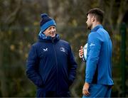 18 March 2024; Performance coach Declan Darcy speaks with Ross Byrne during a Leinster rugby squad training session at UCD in Dublin. Photo by Harry Murphy/Sportsfile