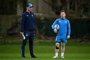18 March 2024; Head coach Leo Cullen and Luke McGrath during a Leinster rugby squad training session at UCD in Dublin. Photo by Harry Murphy/Sportsfile