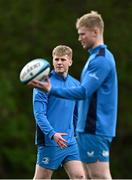 18 March 2024; Andrew Osborne, left, and Jamie Osborne during a Leinster rugby squad training session at UCD in Dublin. Photo by Harry Murphy/Sportsfile